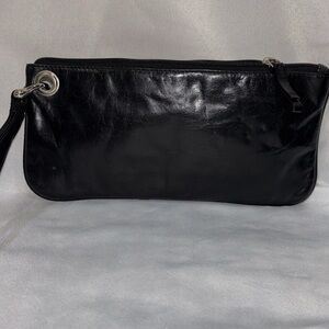 Sophia Visconti Black Distressed Genuine Leather Wristlet Clutch Wallet Purse